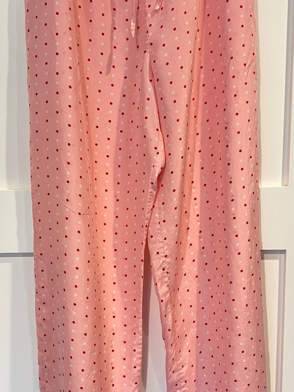100 % Silk Pajama Bottoms| Pink Polka Dot Sleepwear Lounge Size M